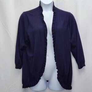 Lety & Me Open Front Cardigan Sweater Womens 2X Plus Navy Blue Ruffle Soft HH11